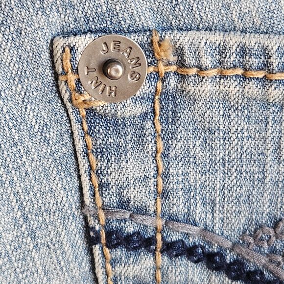 Hint Jeans Women Sz 1 Blue Boot Cut Bleach Splatter Look Y2K Festival Hippie New - Picture 5 of 16